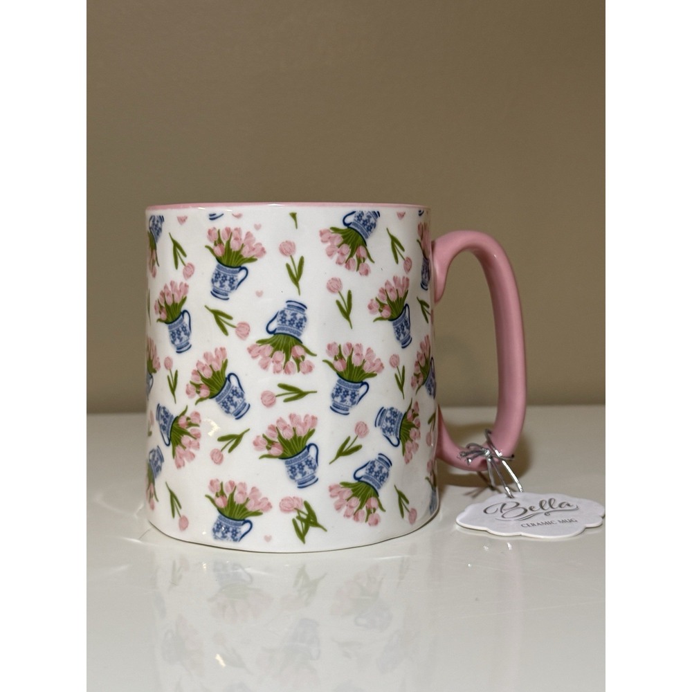 Pink Tulip Bouquet Coffee Mug 14 Oz Ceramic By 10 Strawberry Street Chinoise